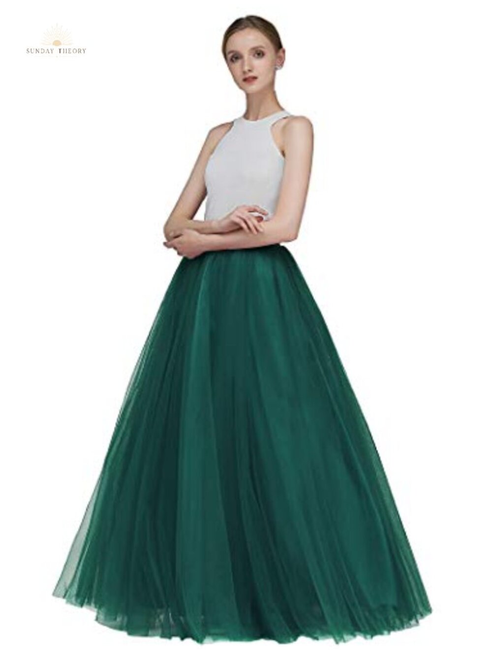 A Line Long Tulle Skirt High Waisted Flowy Mesh Evening Party Prom